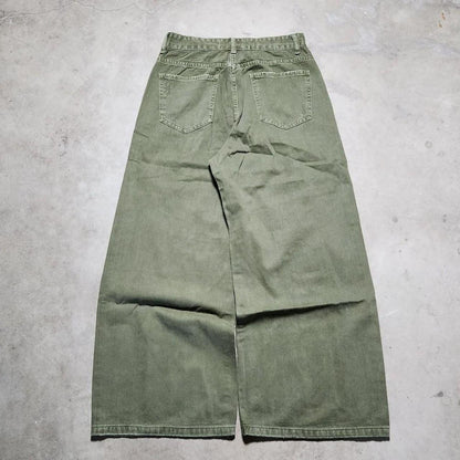 Olive Green Distressed Denim
