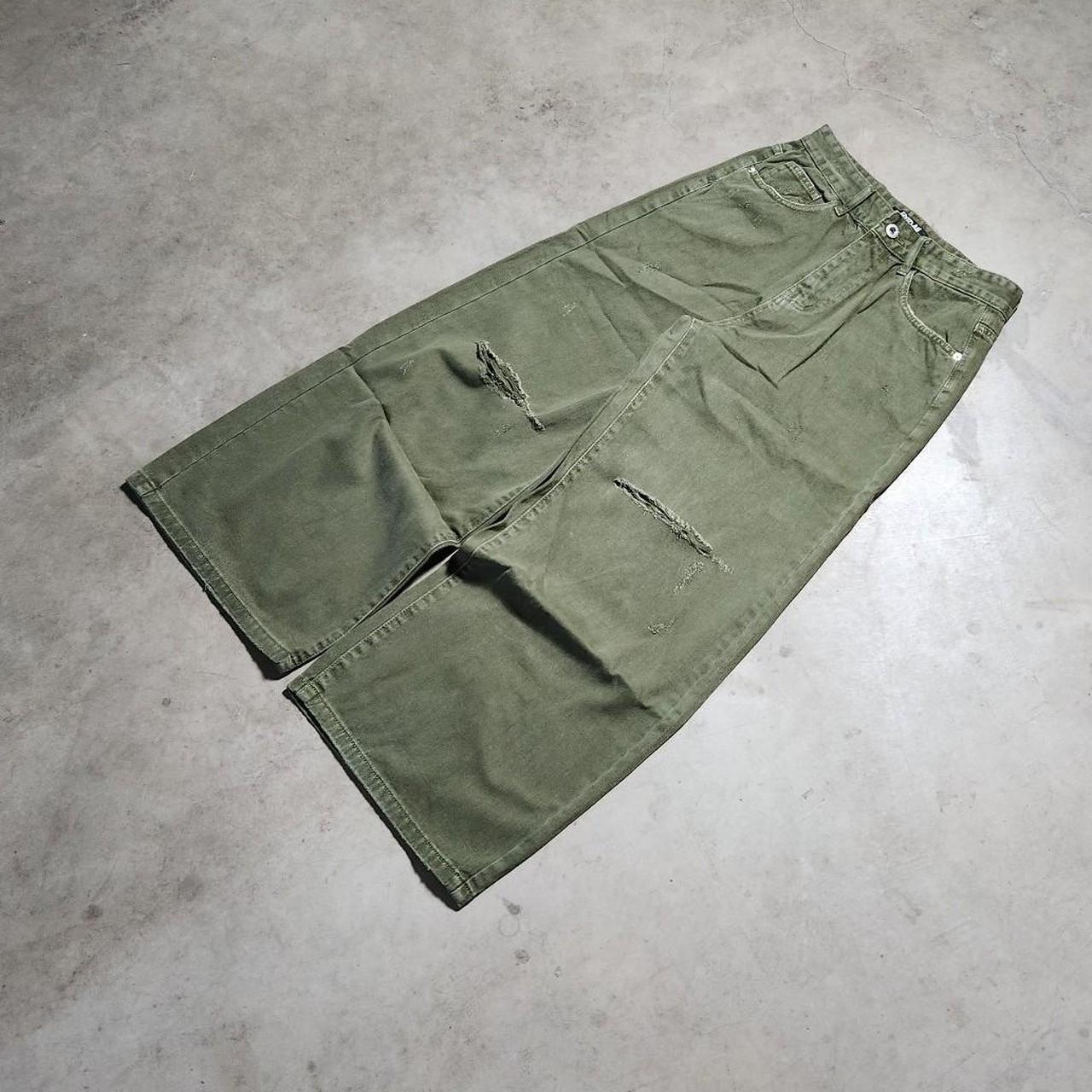 Olive Green Distressed Denim