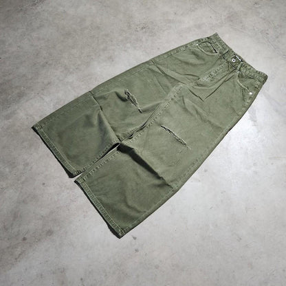Olive Green Distressed Denim