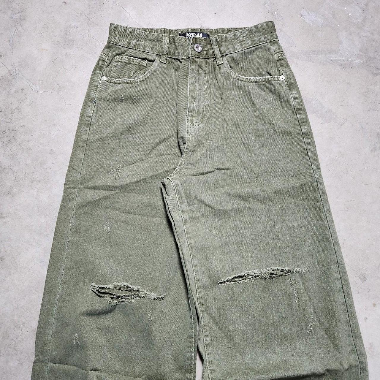 Olive Green Distressed Denim