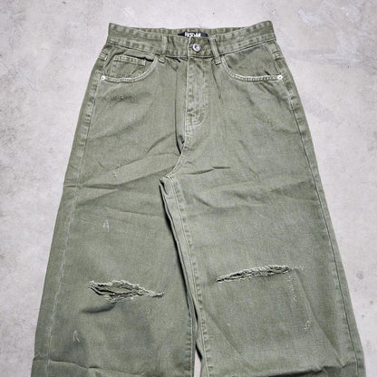 Olive Green Distressed Denim